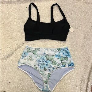 Aerie Black and Floral Bikini Set